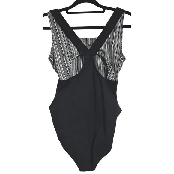 Vintage 80s Marika Dark Balletcore Black White Retro Bodysuit Leotard Size L - Picture 4 of 7